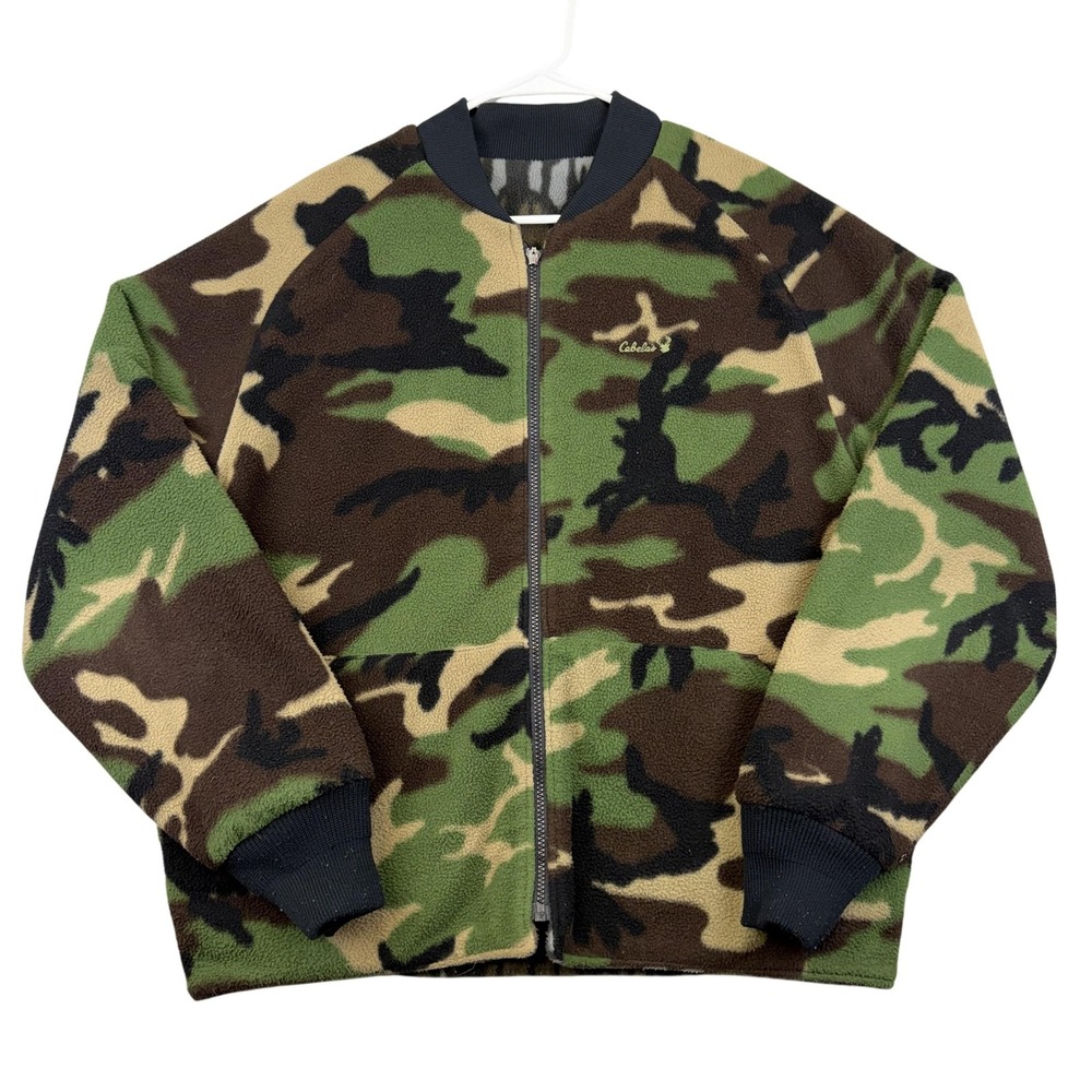 Vintage Cabelas Jacket Mens Large Camo Reversible Fleece Hunting Made USA 90s
